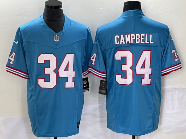 Men Tennessee Titans #34 Earl Campbell Light Blue 2023 F.U.S.E. Vapor Limited Throwback Stitched Football Jersey