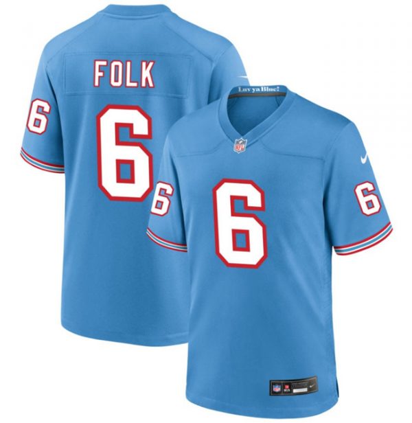 Men Tennessee Titans #6 Nick Folk Light Blue Throwback Player Stitched Game Jersey