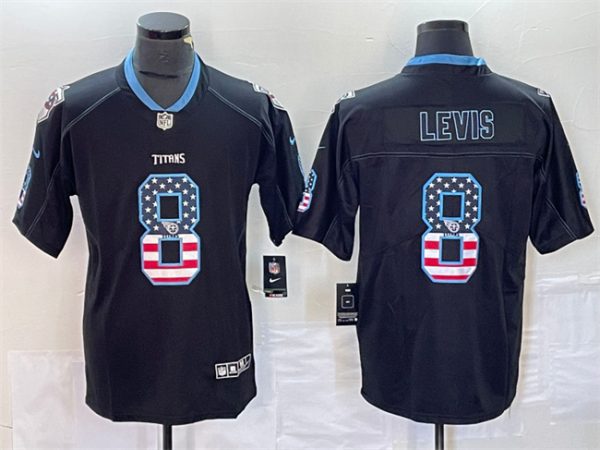 Men Tennessee Titans #8 Will Levis Black 2018 USA Flag Color Rush Limited Stitched Jersey