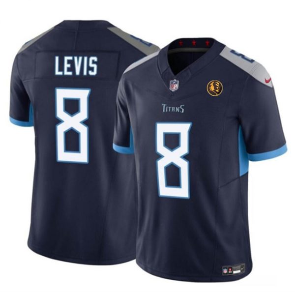 Men Tennessee Titans #8 Will Levis Navy 2023 F.U.S.E. With John Madden Patch Vapor Limited Stitched Football Jersey