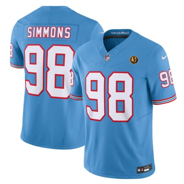 Men Tennessee Titans #98 Jeffery Simmons Blue 2023 F.U.S.E. Throwback With John Madden Patch Vapor Limited Stitched Football Jersey