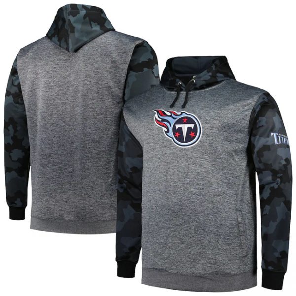 Men Tennessee Titans Heather Charcoal Big & Tall Camo Pullover Hoodie