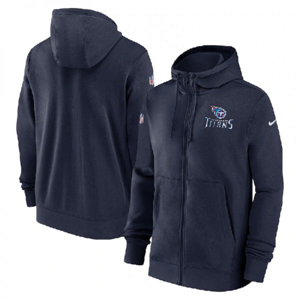 Men Tennessee Titans Navy Sideline Club Performance Full-Zip Hoodie