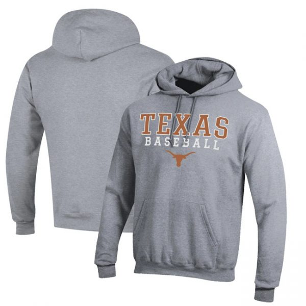 Men Texas Longhorns Grey Stack Logo Baseball Powerblend Pullover Hoodie