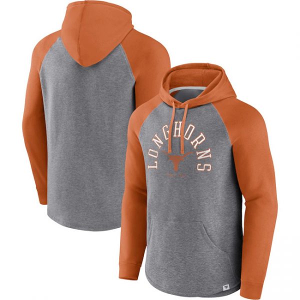 Men Texas Longhorns Orange/Heather GrayWrap Up Raglan Pullover Hoodie