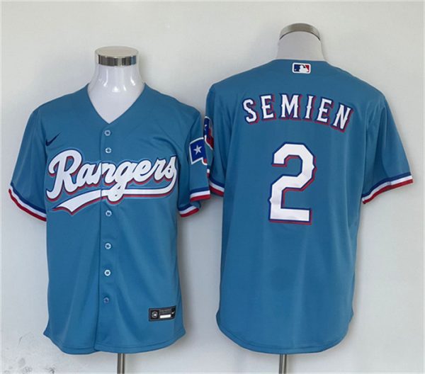 Men Texas Rangers #2 Marcus Semien Blue With Patch Cool Base Stitched MLB Jersey