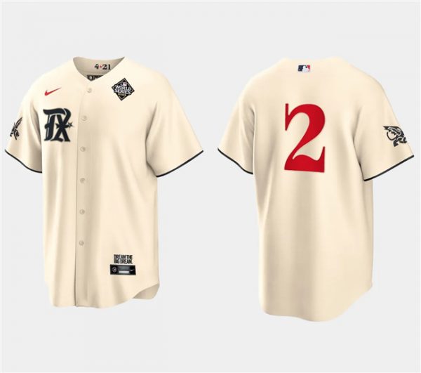 Men Texas Rangers #2 Marcus Semien Cream 2023 World Series City Connect Stitched Baseball Jersey