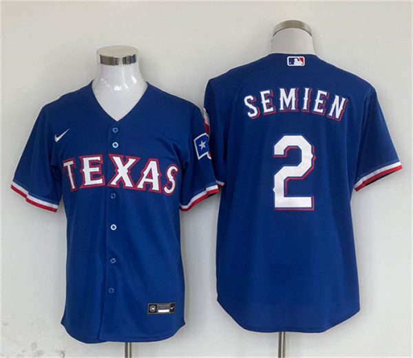Men Texas Rangers #2 Marcus Semien Royal With Patch Cool Base Stitched Baseball Jersey