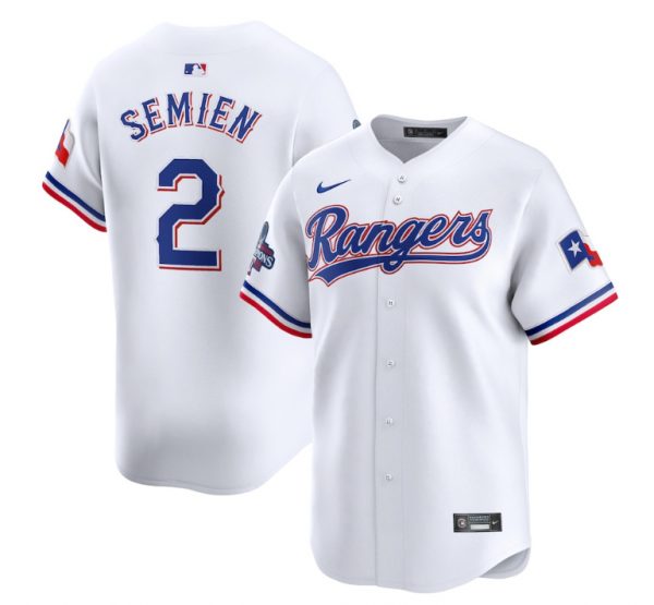 Men Texas Rangers #2 Marcus Semien White 2023 World Series Champions Stitched Baseball Jersey
