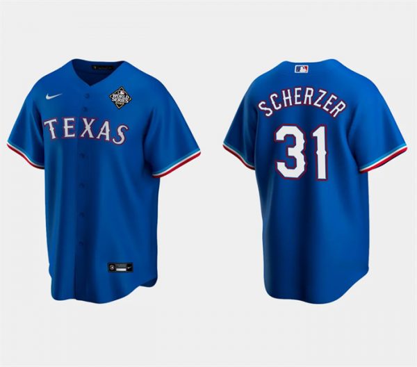 Men Texas Rangers #31 Max Scherzer Royal 2023 World Series Stitched Baseball Jersey