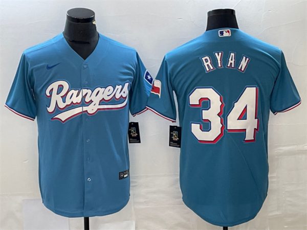 Men Texas Rangers #34 Nolan Ryan Blue Cool Base Stitched Baseball Jersey