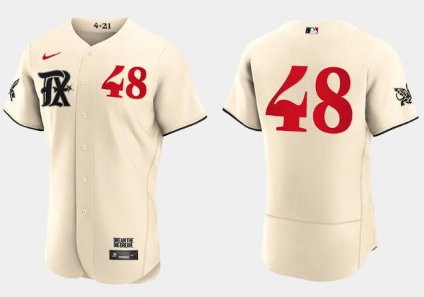 Men Texas Rangers #48 Jacob DeGrom Cream 2023 City Connect Flex Base Stitched Baseball Jersey
