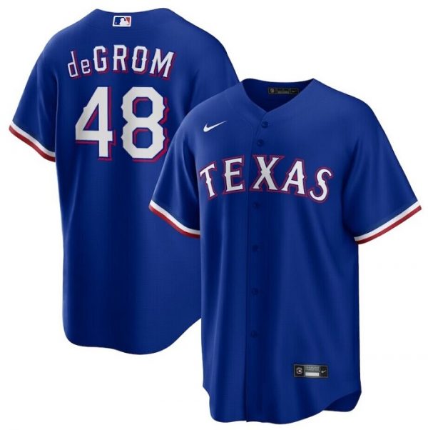 Men Texas Rangers #48 Jacob deGrom Royal Cool Base Stitched Baseball Jersey