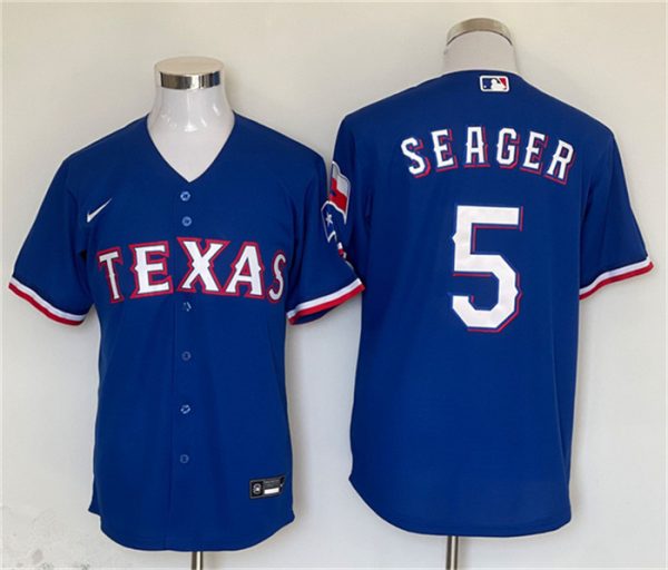 Men Texas Rangers #5 Corey Seager Royal With Patch Cool Base Stitched MLB Jersey