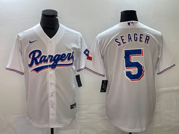 Men Texas Rangers #5 Corey Seager White Cool Base Stitched Baseball Jersey