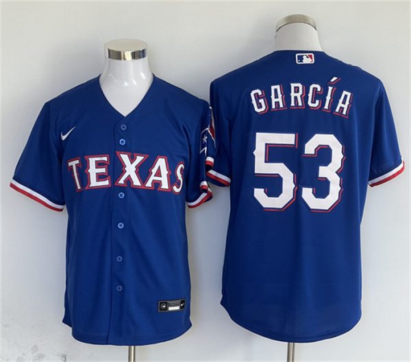 Men Texas Rangers #53 Adolis Garcia Royal With Patch Cool Base Stitched MLB Jersey