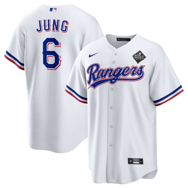 Men Texas Rangers #6 Josh Jung 2023 White World Series Stitched Baseball Jersey
