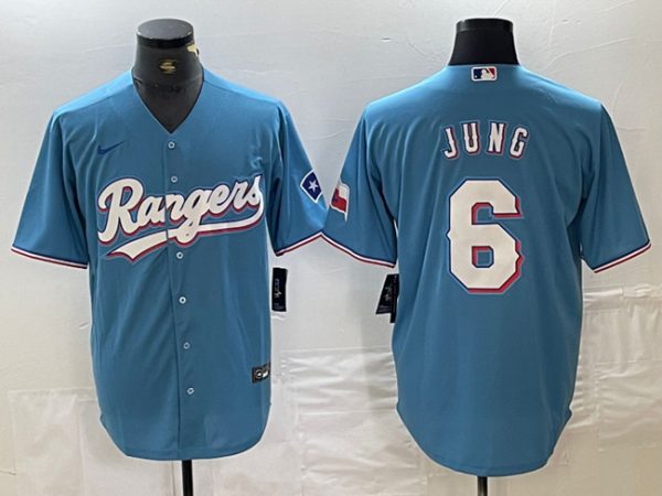 Men Texas Rangers #6 Josh Jung Blue Cool Base Stitched Baseball Jersey