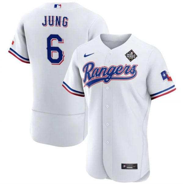 Men Texas Rangers #6 Josh Jung White 2023 World Series Flex Base Stitched Baseball Jersey