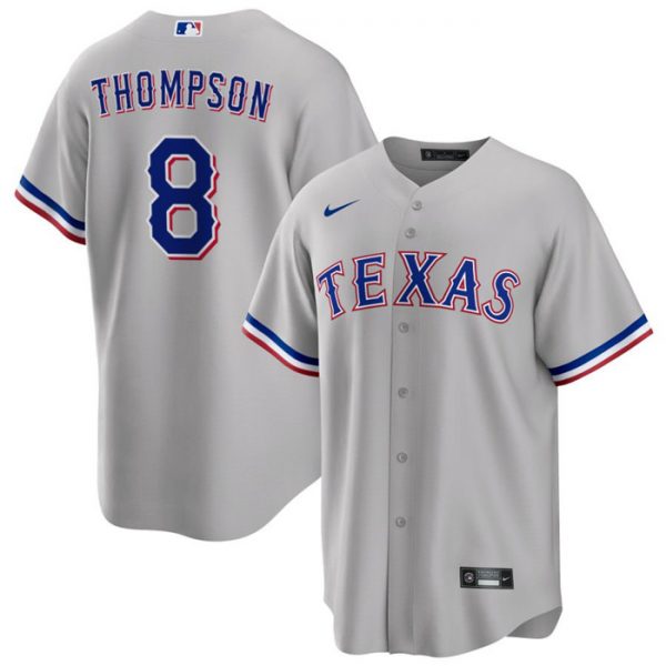 Men Texas Rangers #8 Bubba Thompson Grey Cool Base Stitched Baseball Jersey
