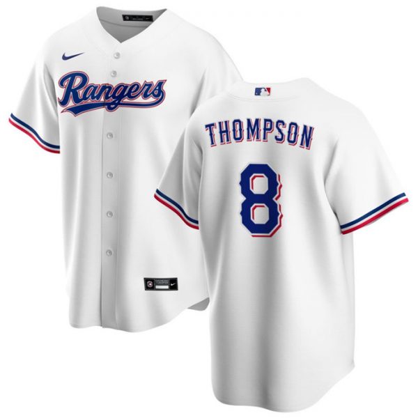 Men Texas Rangers #8 Bubba Thompson White Cool Base Stitched Baseball Jersey