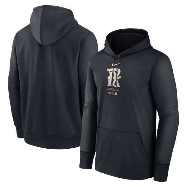 Men Texas Rangers Black Collection Practice Performance Pullover Hoodie