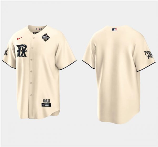 Men Texas Rangers Blank Cream 2023 World Series City Connect Stitched Baseball Jersey