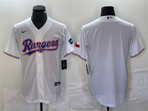 Men Texas Rangers Blank White With Patch Cool Base Stitched Baseball Jersey