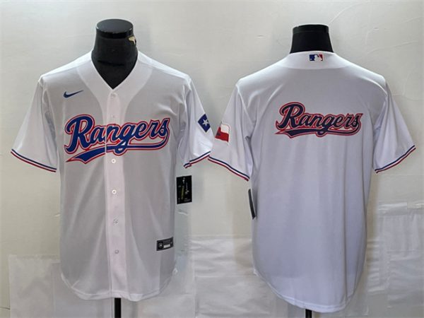 Men Texas Rangers White Team Big Logo With Patch Cool Base Stitched Baseball Jersey