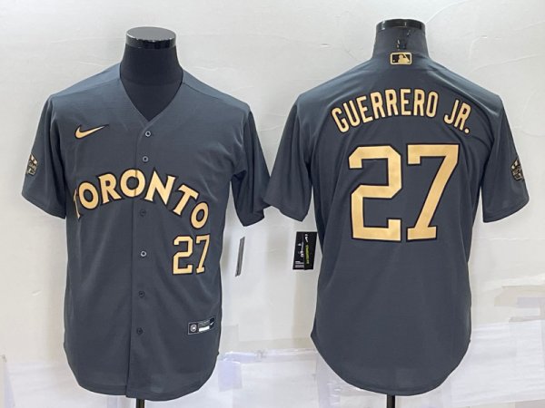 Men Toronto Blue Jays #27 Vladimir Guerrero Jr. 2022 All-Star Charcoal Cool Base Stitched Baseball Jersey
