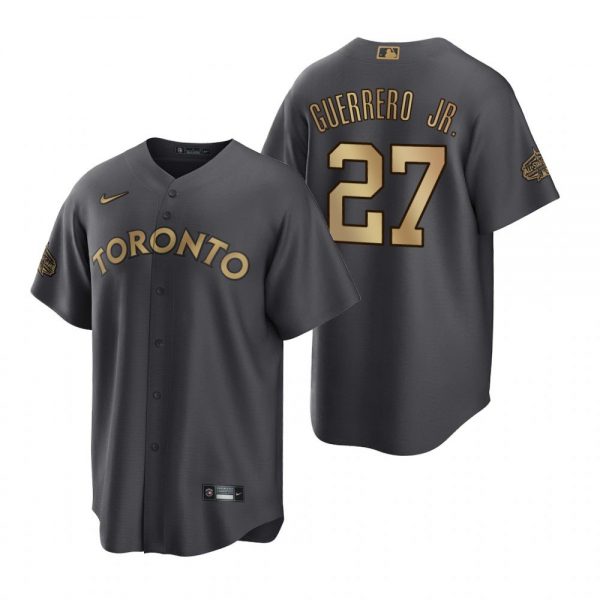 Men Toronto Blue Jays #27 Vladimir Guerrero Jr. 2022 All-Star Charcoal Cool Base Stitched Baseball Jersey