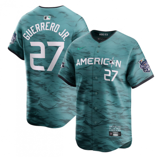 Men Toronto Blue Jays #27 Vladimir Guerrero Jr. Teal 2023 All-star Cool Base Stitched Jersey