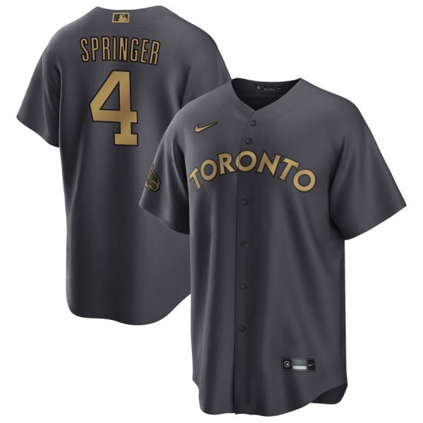 Men Toronto Blue Jays #4 George Springer 2022 All-Star Charcoal Cool Base Stitched Baseball Jersey