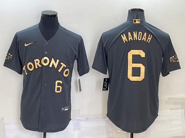 Men Toronto Blue Jays #6 Alek Manoah 2022 All-Star Charcoal Cool Base Stitched Baseball Jersey