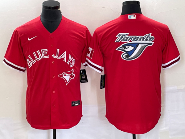 Men Toronto Blue Jays Red Team Big Logo Cool Base Stitched Baseball Jersey