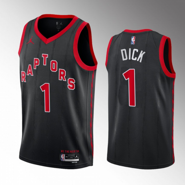 Men Toronto Raptors #1 Gradey Dick Black 2023 Draft Statement Edition Stitched Basketball Jersey