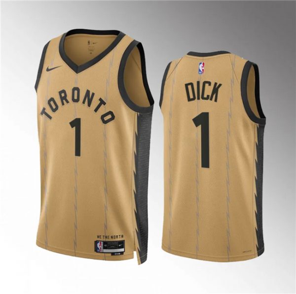Men Toronto Raptors #1 Gradey Dick Gold 2023/24 City Edition Stitched Basketball Jersey