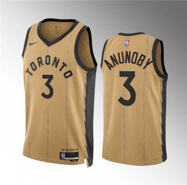 Men Toronto Raptors #3 O.G. Anunoby Gold 2023/24 City Edition Stitched Basketball Jersey