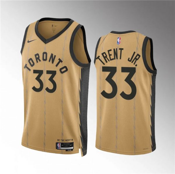 Men Toronto Raptors #33 Gary Trent Jr. Gold 2023/24 City Edition Stitched Basketball Jersey