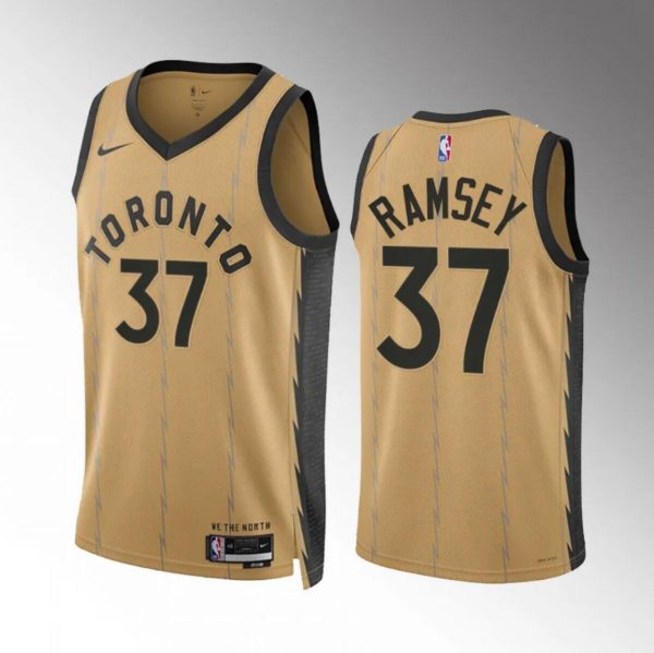 Men Toronto Raptors #37 Jahmi'us Ramsey Gold 2023/24 City Edition Stitched Basketball Jersey