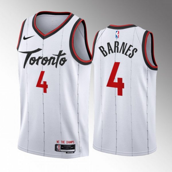 Men Toronto Raptors #4 Scottie Barnes White 2023/24 Association Edition Stitched Basketball Jersey