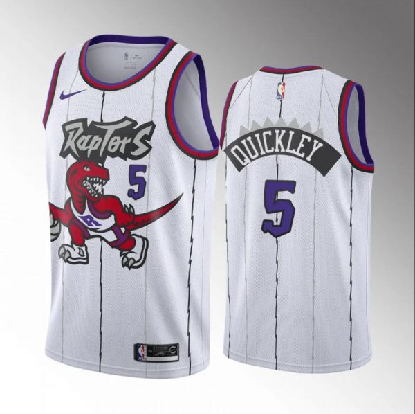 Men Toronto Raptors #5 Immanuel Quickley White Classic Edition Stitched Basketball Jersey