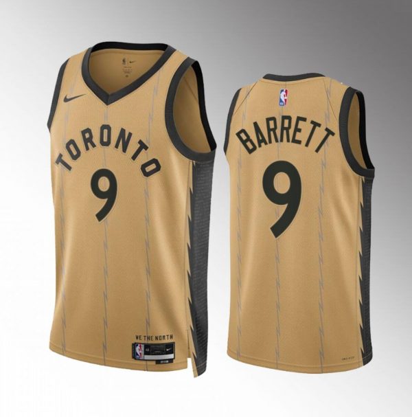 Men Toronto Raptors #9 RJ Barrett Gold 2023/24 City Edition Stitched Basketball Jersey