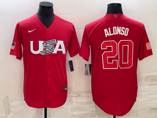 Men USA Baseball #20 Pete Alonso 2023 Red World Baseball Classic Stitched Jersey