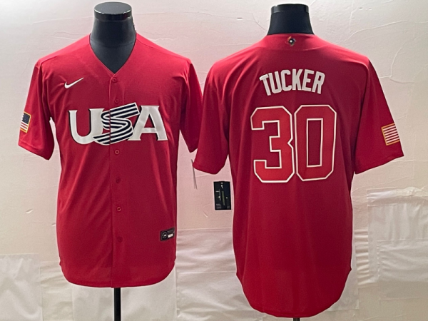 Men USA Baseball #30 Kyle Tucker 2023 Red World Baseball Classic Stitched Jersey