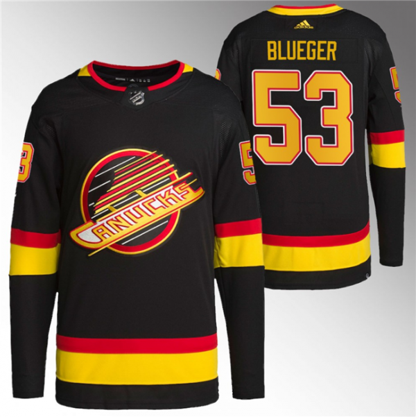 Men Vancouver Canucks #53 Teddy Blueger Black Retro Stitched Jersey