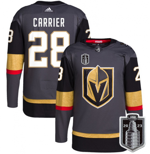 Men Vegas Golden Knights #28 William Carrier Gray 2023 Stanley Cup Final Stitched Jersey