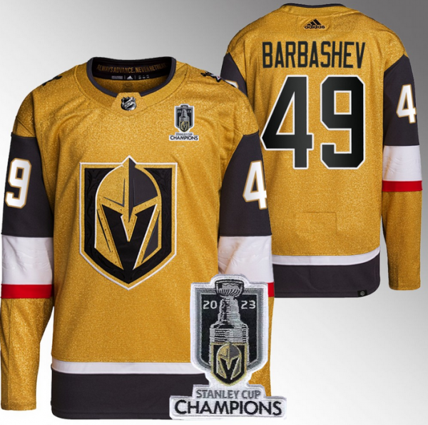 Men Vegas Golden Knights #49 Ivan Barbashev Gold 2023 Stanley Cup Champions Stitched Jersey