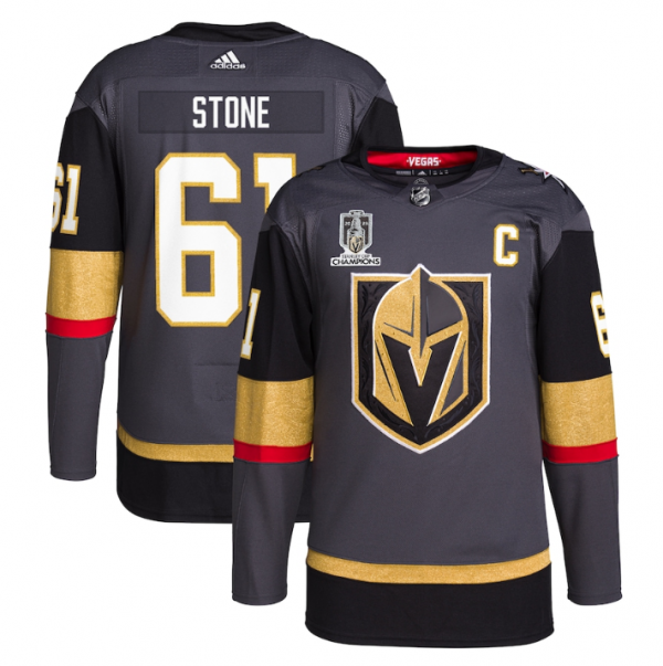 Men Vegas Golden Knights #61 Mark Stone Gray 2023 Stanley Cup Champions Stitched Jersey