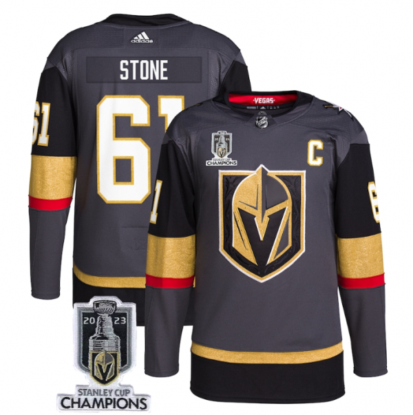 Men Vegas Golden Knights #61 Mark Stone Grey 2023 Stanley Cup Champions Stitched Jersey